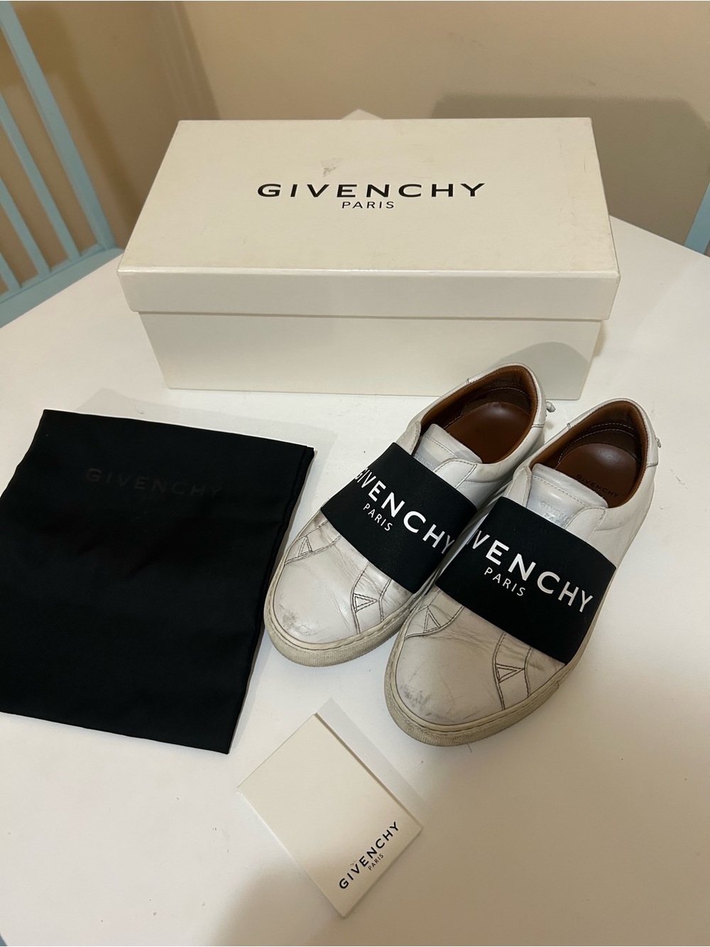Givenchy White Leather Slip-On Sneakers with Black Elastic Band